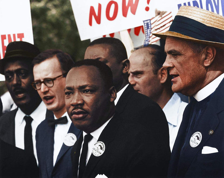 Martin Luther King Jr in the middle of a nonviolent protest for civil rights