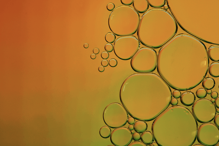 terpinolene molecules with bubbles in orange color